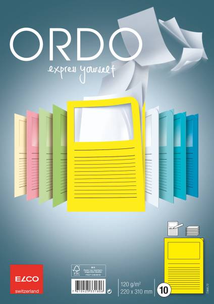 Organisationsmappen Ordo A4 gelb, Fenster 10 Stück ELCO 73695.72