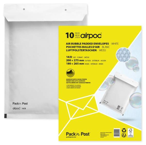 MAILmedia Luftpolster-Versandtaschen, Typ 14/D, weiß, 14 g