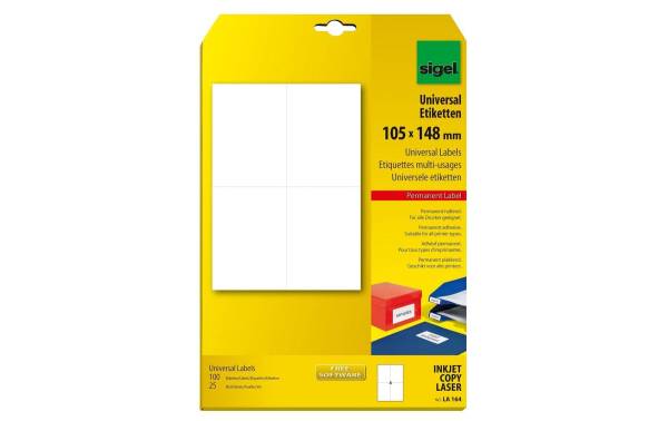 Sigel Universal-Etiketten 10.5 x 14.8 cm, 25 Blatt, Weiss