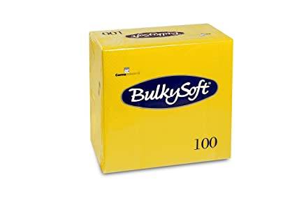 Servietten Bulkysoft, 3-lagig, 1/4 Falz, gelb, 40x40cm - Karton à 10 Pack / Pack à 100 Servietten