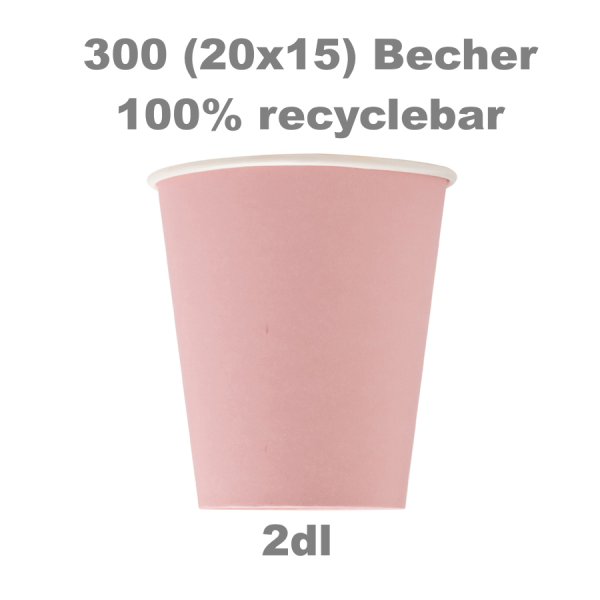 300 Trinkbecher Pappe 100% recyclbar 0,2l 75mm – rosa