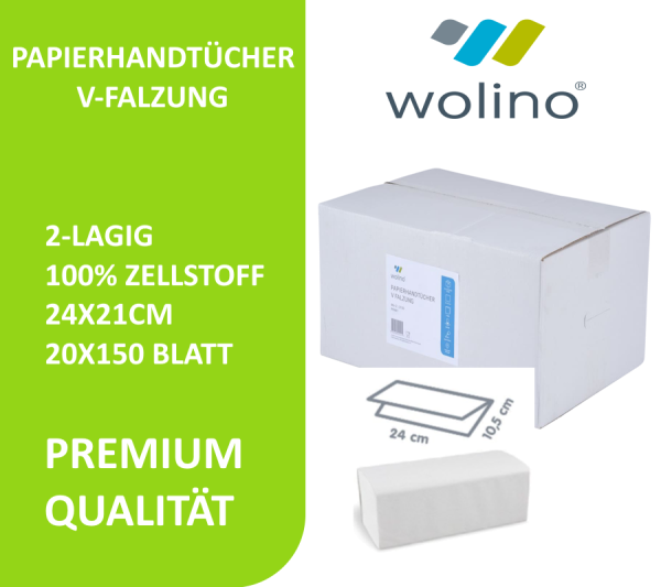 wolino® Papierhandtücher V-Falz 2-lagig 24×21 cm