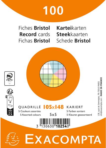 BIELLA Karteikarten kariert A6 10254E farbig assortiert 100 Stück