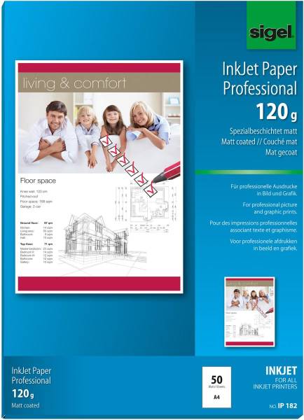InkJet-Papier A4 120g,matt, weiss 50 Blatt SIGEL IP182