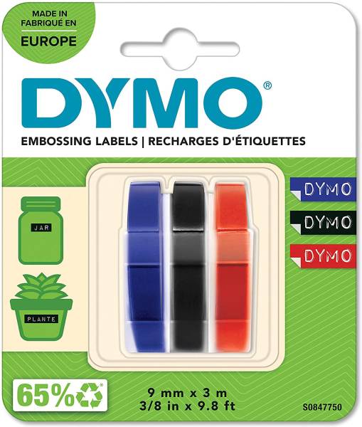 3D-Prägeband 9mmx3m blau, schwarz, rot 3 Stück DYMO S0847750