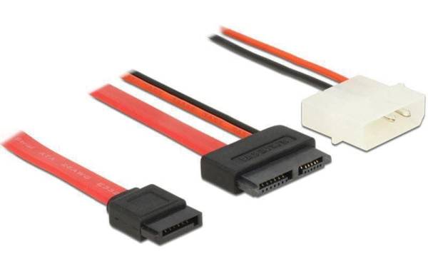Delock Slim-SATA-Kabel rot, Molex Strom, 50 cm