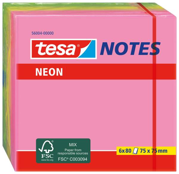 Neon Notes 75x75mm 3 Farben ass. 6x80 Blatt TESA 560040000