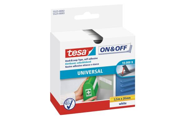 tesa On & Off Klettband, 20 mm x 2,5 m, weiß