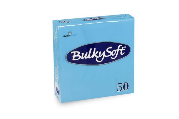Servietten Bulkysoft, 2-lagig, 1/4 Falz, hellblau, 33x33cm - Karton à 24 Pack / Pack à 50 Servietten