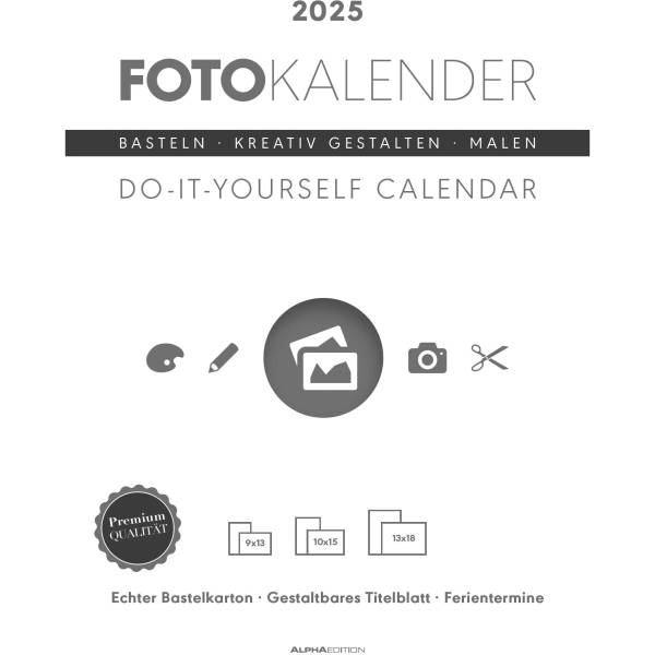 ALPHA EDITION Foto-Bastellkalender 2025 104191 1M/1S weiss ML 21×29.7cm