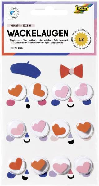 folia Wackelaugen HEARTS, Größe M, selbstklebend