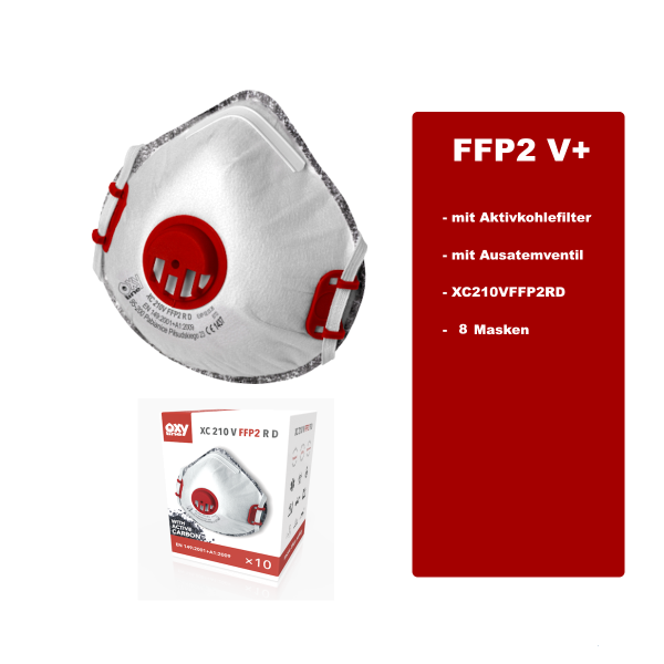 Oxyline Atemschutzmaske FFP2 CX210 V NR D mit Aktivkohlefilter – 1 Maske