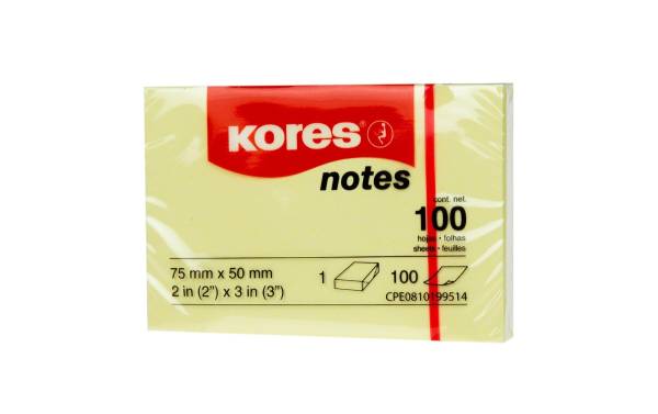 Kores Haftnotizen "notes", 50 x 75 mm, blanko, gelb