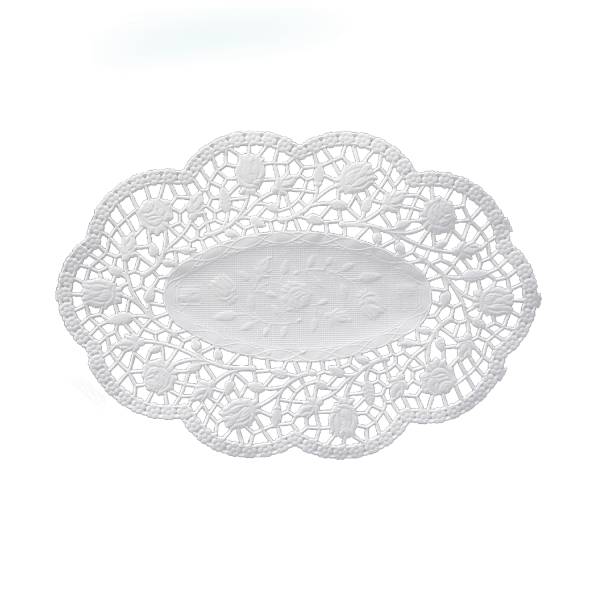 Deko-Spitze (PAP) oval weiß 36 x 28 cm – 100 Stück