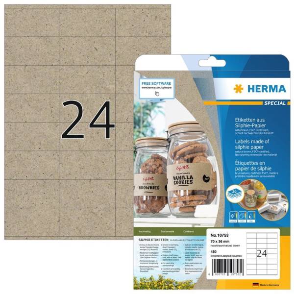 HERMA Etiketten aus Silphie-Papier, 210 x 297 mm, naturbraun