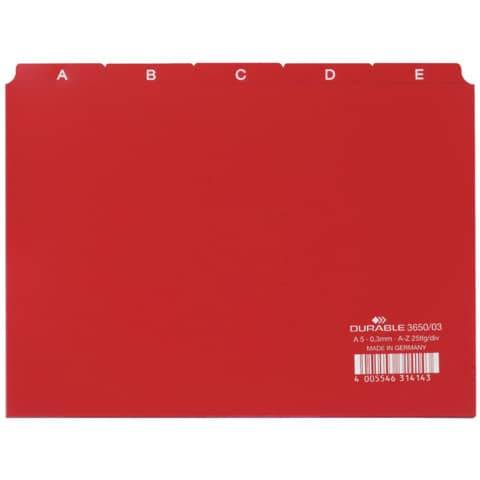 DURABLE Karteiregister A – Z, PP, A5 quer, rot, 25-teilig