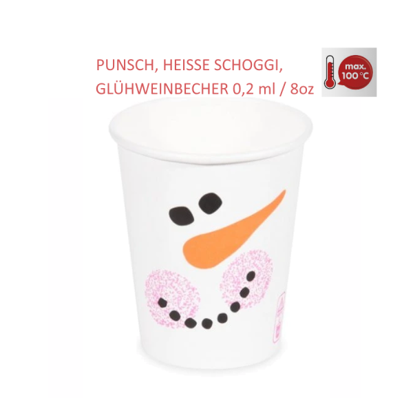 1000x Glühweinbecher Snowman Einweg 200ml / 8oz