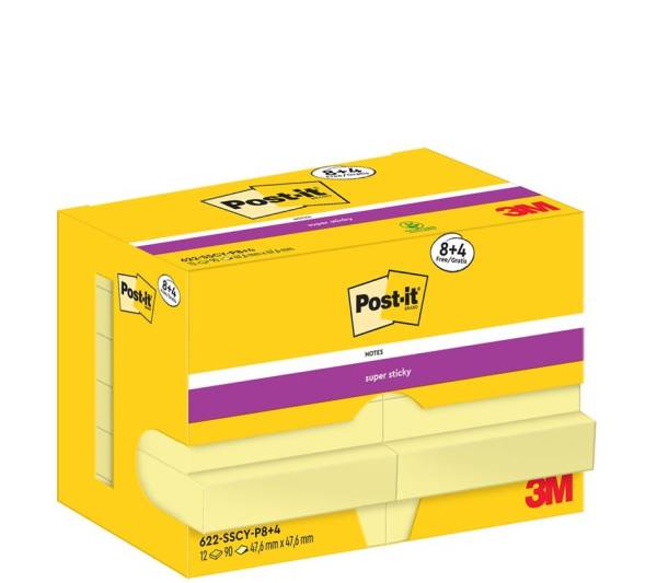 Post-it Super Sticky Notes Haftnotizen, 47,6 x 47,6 mm, 8+4