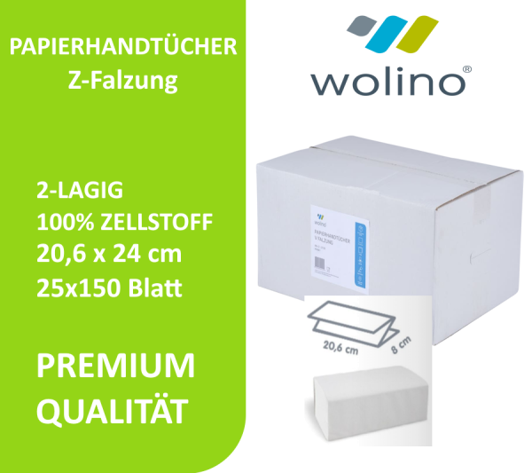 wolino® Papierhandtücher Z-Falz Premium 2-lagig 20.6×24 cm