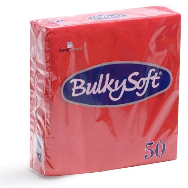 Servietten Bulkysoft, 2-lagig, 1/4 Falz rot 33x33cm - Karton à 24 Pack (Pack à 50 Servietten)