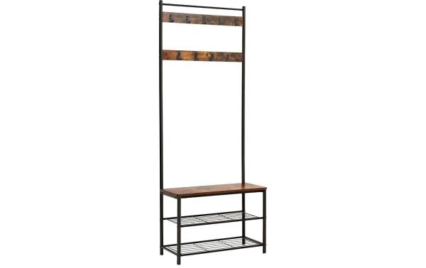 VASAGLE Garderobenständer mit Schuhablagen 175 cm, Braun/Schwarz