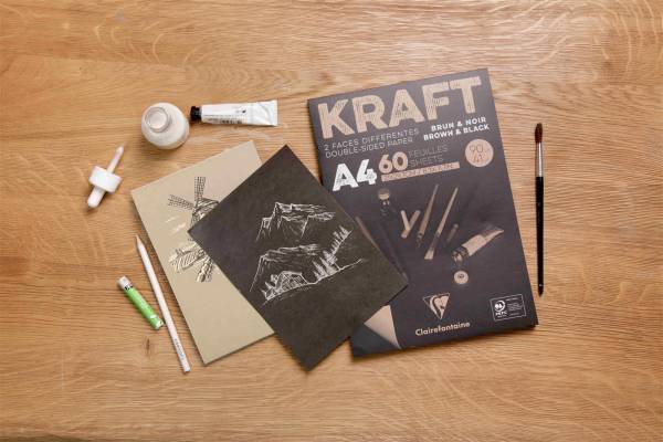 Block Kraftpapier A4 Braun/schwarz 60 Blatt CLAIREFON 975818C