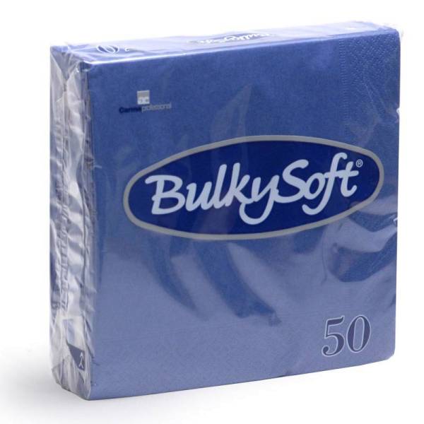 Servietten Bulkysoft, 2-lagig, 1/4 Falz blau 33x33cm - Karton à 24 Pack (Pack à 50 Servietten)