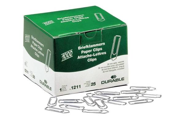 DURABLE Büroklammern, verzinkt, spitz, 32 mm
