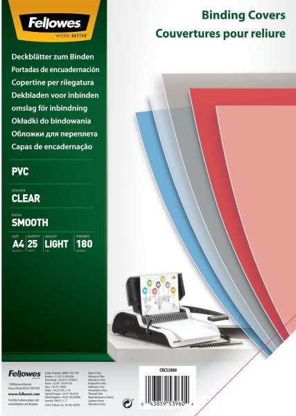 Deckblatt für Bindesysteme A4 transparent, 180my 25 Stück FELLOWES 5380001