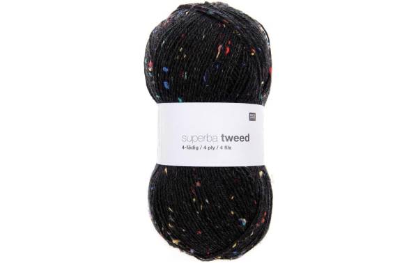 RICO Sockenwolle Tweed 4-fädig, schwarz 100 g, 375 m, 60% WV, 30% PA, 7% PC, 3% CV