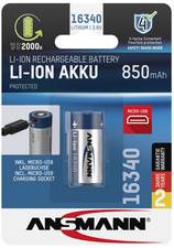 ANSMANN Li-Ion Akku 16340 mit Micro-USB Kupplung, 850 mAh