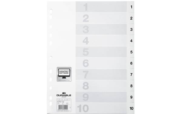 DURABLE Kunststoff-Register, Zahlen, A4, 10-teilig, 1 – 10