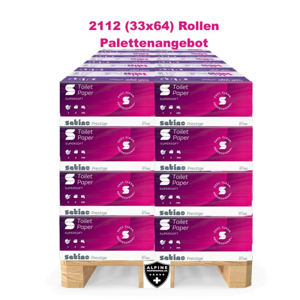Palette Satino Toilettenpapier Prestige, 3-lagig, hochweiß – 2112 Rollen