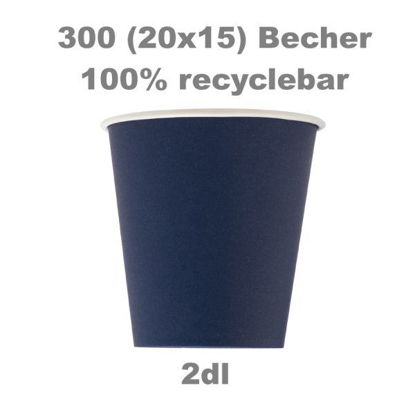 300 Trinkbecher Pappe 100% recyclbar 0,2l 75mm – marineblau