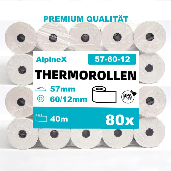 80x Thermo Bonrolle (PAP) 57/60/12 mm x 40m – 8×10 Stück
