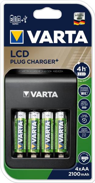 LCD Plug Charger 56706 avec 4x AA, 2100mAh VARTA 576871014