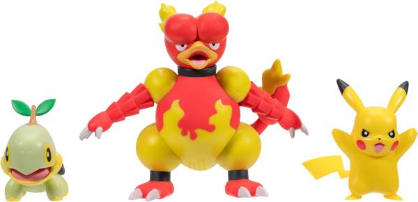 Pokémon: Dreierpack Chelast Pikachu #9 Magmar – Battle Figur [5 cm]