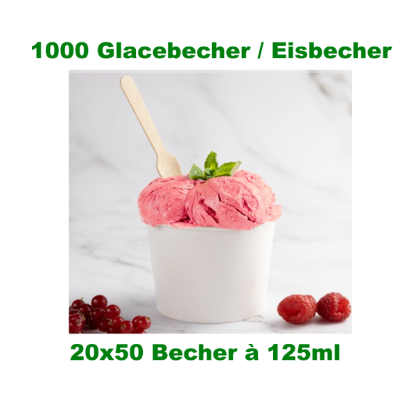 1000x Papierbecher / Eisbecher (PAP/PE) weiß Ø75mm 125ml – 20×50 Stück