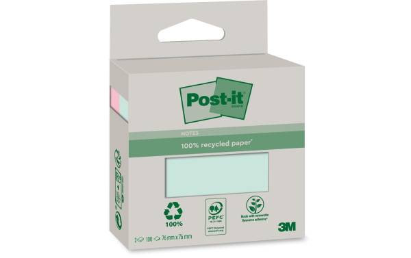 Post-it Notizzettel Recycling Notes 7.6 x 7.6 cm, Blau