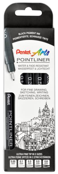 PentelArts Permanent Fineliner Pointliner, 8er Set