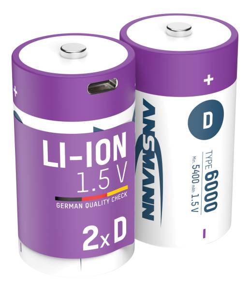 Li-Ion Akku LR20 6500mAh, 2er Kartonage USB-C