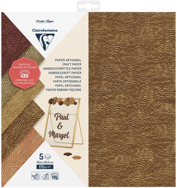CLAIREFONTAINE Schneidepapier 30.5×30.5cm 95738C handgeschöpft, 170g 5 Blatt