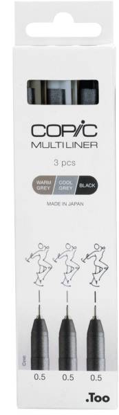 COPIC Multiliner 22075633 grau, schwarz 3 Stück