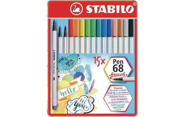 Fasermaler Pen 68 Brush ass. 15 Stück Metalletui STABILO 568/15-32