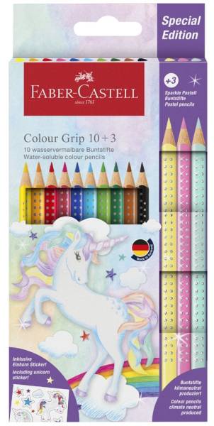 FABER-CASTELL Dreikant-Buntstifte Colour GRIP Einhorn, 10+3