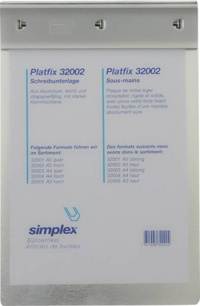 Schreibplatte Platfix aluminium, für A3 hoch SIMPLEX 32005