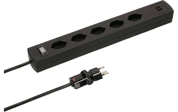 Max Hauri Steckdosenleiste SafetyLine 5x T13 mit USB A, Schwarz
