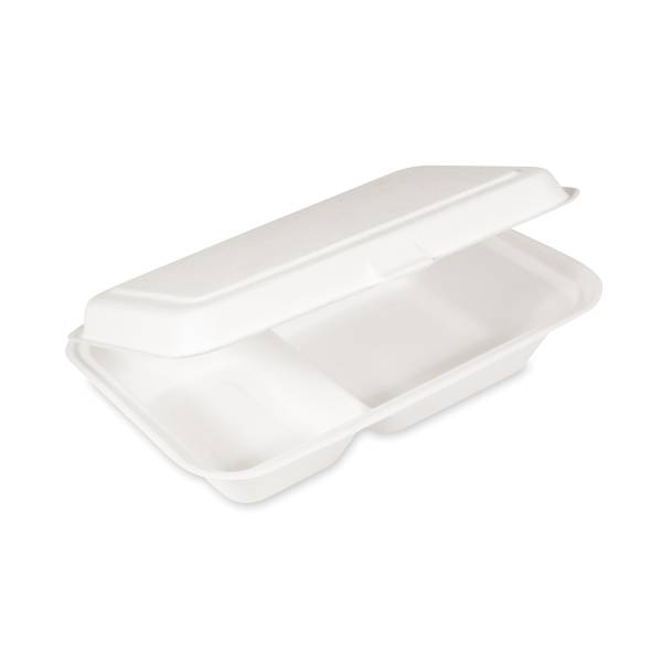 Lunch-Box Zuckerrohr-Bagasse 2-geteilt 250 x 162 x 63 mm – 50 Stück