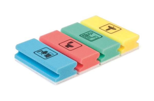 100x Pad-Schwämme Vlies nicht kratzend, bedruckt mit Piktogramm "Küche" 10er …