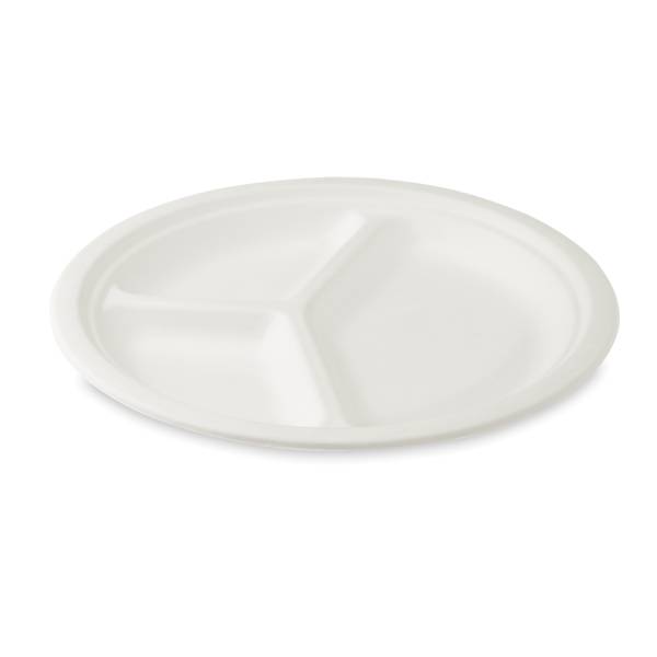 Teller Zuckerrohr-Bagasse 3-geteilt 26cm – 50 Stück